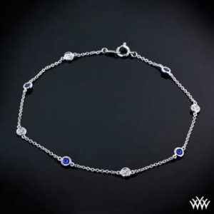 “Color Me Mine” diamond and blue sapphire bracelet set in platinum at Whiteflash 