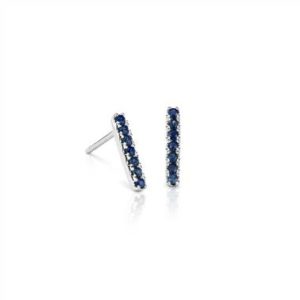 Petite sapphire pave bar stud earrings set in 14K white gold at Blue Nile 