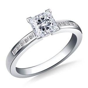 Princess cut diamond channel set engagement ring set in 14K white gold at B2C Jewels 