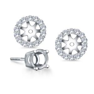 Halo round diamond stud earring jacket set in 18K white gold at B2C Jewels