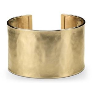 Wide hammered cuff bracelet set in 14K yellow gold at Blue Nile