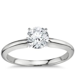 Classic six-prong solitaire engagement ring set in 18K white gold at Blue Nile