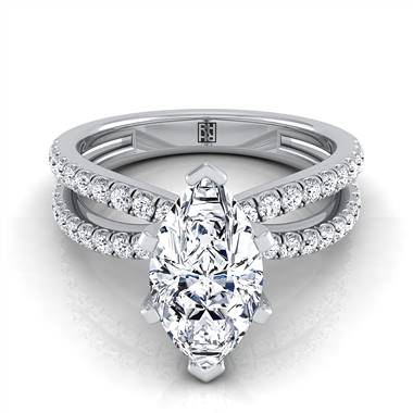 Marquise shape diamond engagement ring with pave split shank set in 14K white gold at RockHer