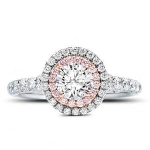 Rose and white double halo engagement setting at Adiamor 