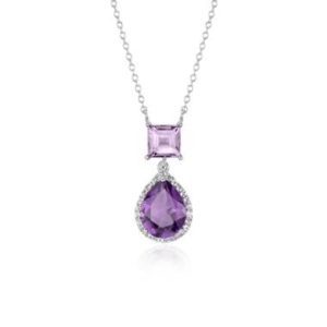 Lavender amethyst and amethyst teardrop pendant set in sterling silver at Blue Nile