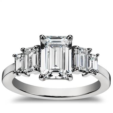 Four stone emerald diamond engagement ring set in platinum at Blue Nile 