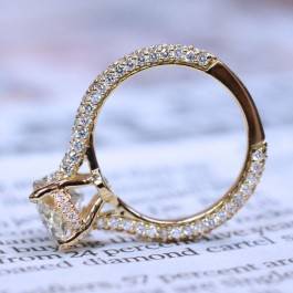 Micro pave diamond engagement ring setting with edge to edge pave set in 18K yellow gold at I.D. Jewelry 