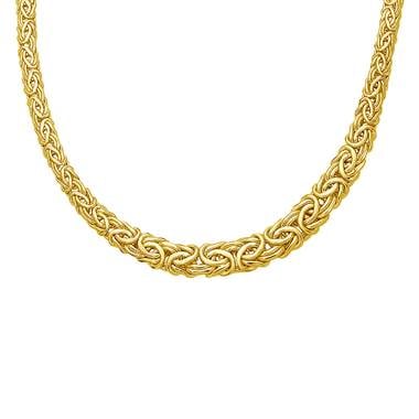 Byzantine link chain necklace set in 14K yellow gold at B2C Jewels 