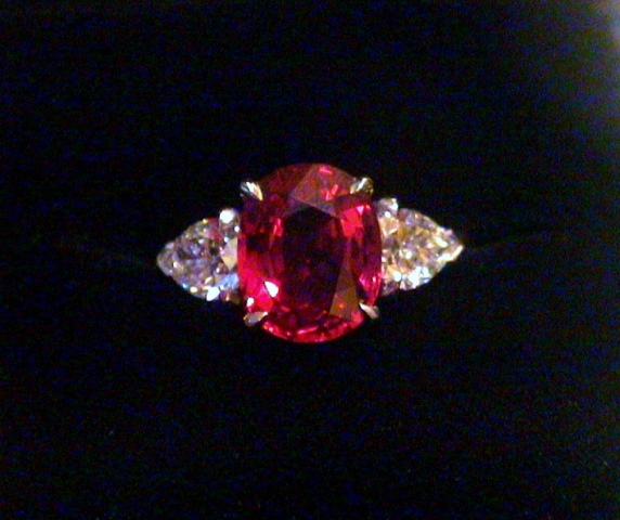 AGBF originally posted this fabulous red spinel and diamond pear ring on the Show Me the Bling forum at PriceScope. Pow, that color pops right out at you! The beautiful side stones make that red stand out! This is gorgeous, PriceScopers have the best taste!!!