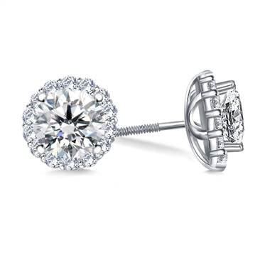  Halo round diamond stud earring set in 14K white gold at B2C Jewels 