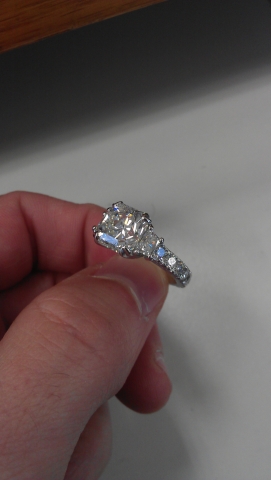 DradiantR originally posted this fabulous radiant engagement ring on the Show Me the Bling forum at PriceScope.  This is a “Making of,” journey to bring us through all the steps leading up to a gorgeous ring that we sure hope garnered a big YES!