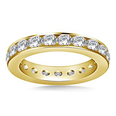 Classic channel set round diamond eternity ring set in 14K yellow gold at B2C Jewels