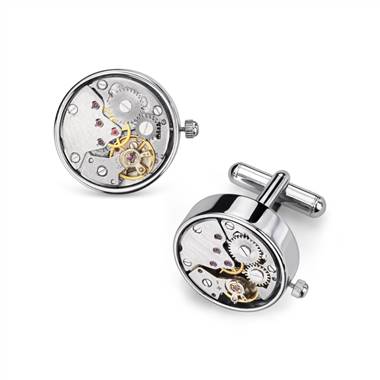  Steampunk watch movement cuff links in stainless steel at Blue Nile