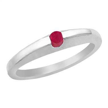 Genuine ruby solitaire ring set in 14K white gold at B2C Jewels 