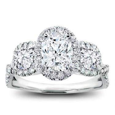 Three stone halo diamond engagement setting for oval at Adiamor 