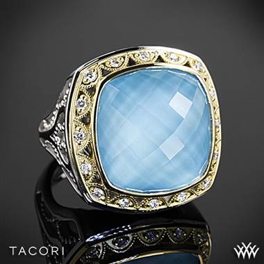 Tacori Barbados blue clear quartz over neolite turquoise and diamond ring set in sterling silver with 18K yellow gold accents at Whiteflash 