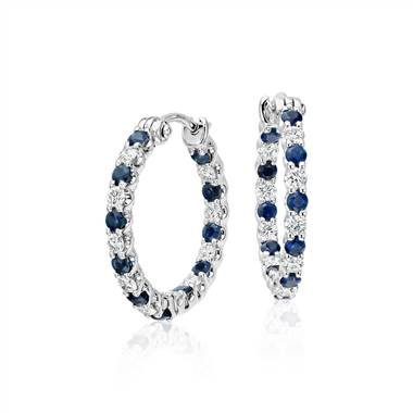 Luna sapphire and diamond hoop earrings set in 18K white gold at Blue Nile 