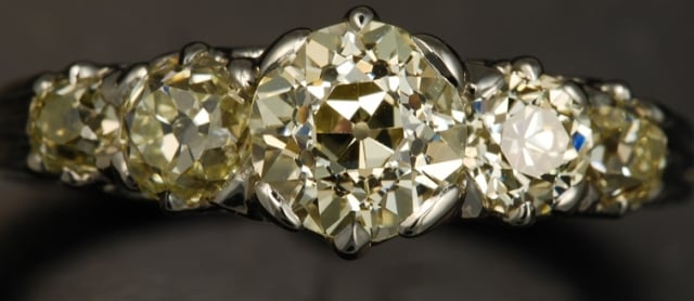 Kismet originally posted her glorious Victorian style 5 stone yellow diamond ring on the Show Me the Bling forum at PriceScope.  This is so gorgeous, the light yellow diamonds are stunning in this setting! This ring is #goals!