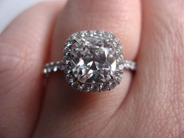 Hellokitty6782 originally posted her gorgeous cushion halo engagement ring on the Show Me the Bling forum at PriceScope. Who doesn’t love an engagement? Harry Winston inspired beauty is especially fabulous.