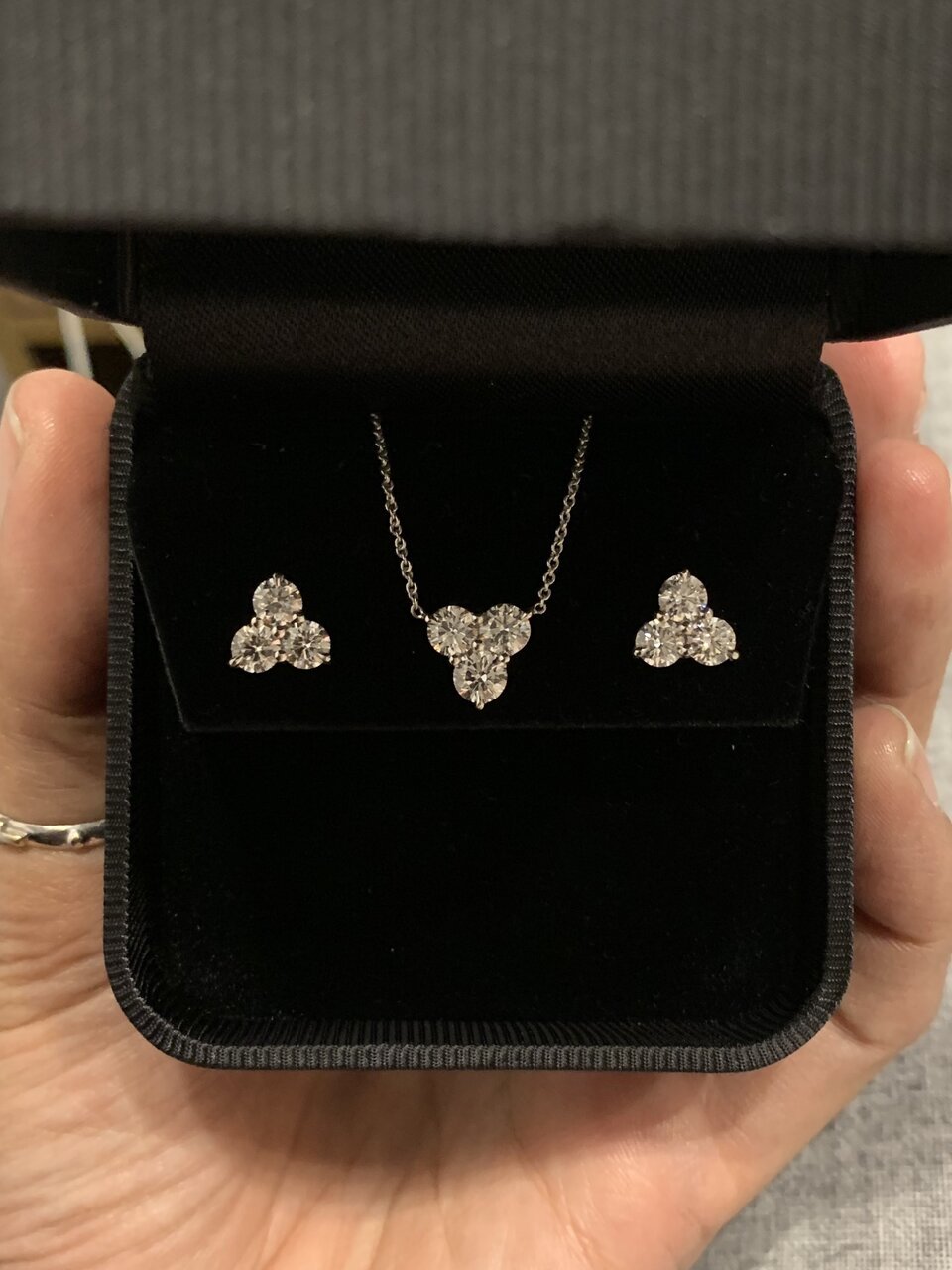 Mrsthomas posted this fabulous matched earring/necklace set in the Show Me the Bling forum at PriceScope.  Gorgeous, meaningful, celebratory…it hits all the marks!