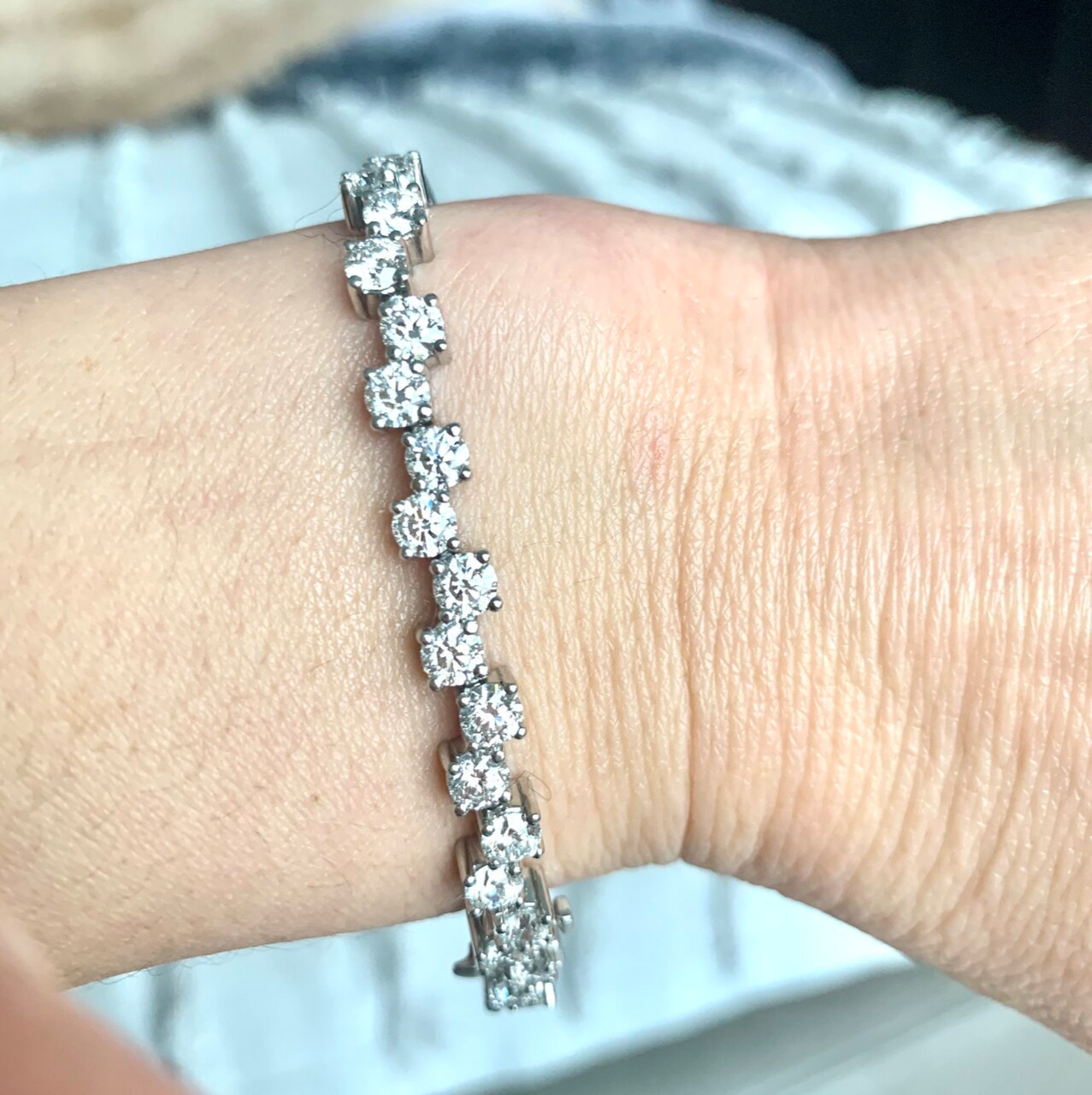 Chantek pics of her stunning diamond bracelet on the Show Me the Bling forum at PriceScope!  These glorious Whiteflash ACAs display a ton of sparkle! What looks would you pair this beauty with?