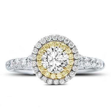 Yellow and White Diamond Double Halo Setting