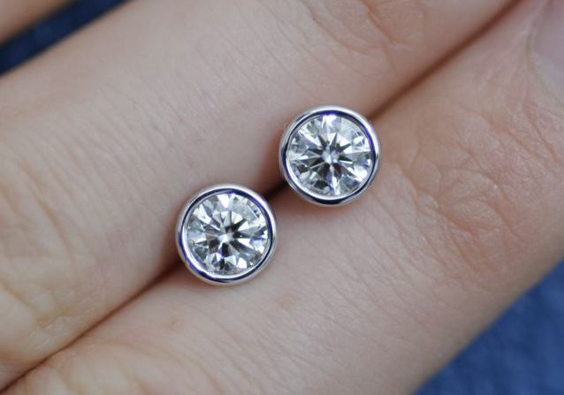 handmade Whiteflash bezel diamond studs