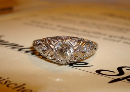 Not all engagement rings were created equal, and many antique styles look quite different from today’s most popular engagement ring styles. Glueck shared her gorgeous antique engagement ring and their beautiful story, and we have chosen this ring for Throwback Thursday!