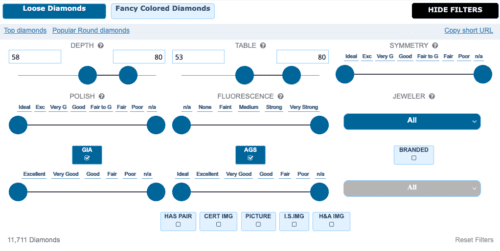 Advanced Diamond Search Filters