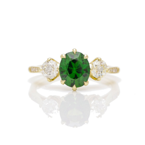 Tourmaline three stone diamond ring. 