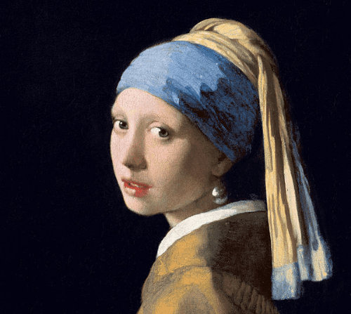 A painting of a girl Girl with a Pearl Earring painted by Johannes Vermeer.