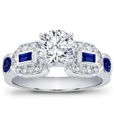 Baguette, pave and sapphire engagement setting at Adiamor