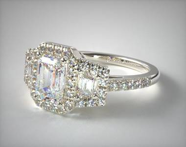 Framed trapezoid three stone diamond engagement ring set in 18K white gold at James Allen 