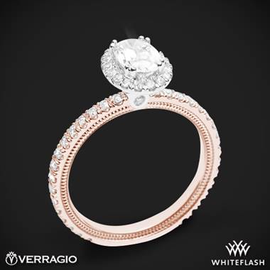 Verragio tradition diamond oval halo engagement ring set in 14K rose gold with white gold head at Whiteflash by Verragio