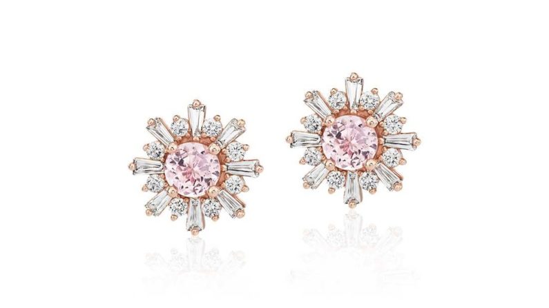Morganite Earrings with Baguette Diamond Halo in 14k Rose Gold at Blue Nile)