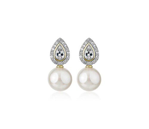 Freshwater Pearl and White Sapphire Drop Earrings in 14k Yellow Gold at Blue Nile