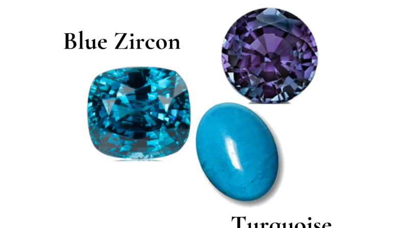 December Birthstones: Blue Zircon, Tanzanite and Turquoise feature image.
