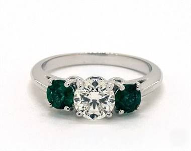 Green emerald three-stone engagement ring set in 14K white gold at James Allen.