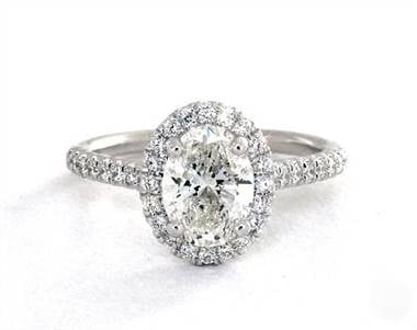Oval halo pave engagement ring in 18K white gold 1.8mm width band at James Allen