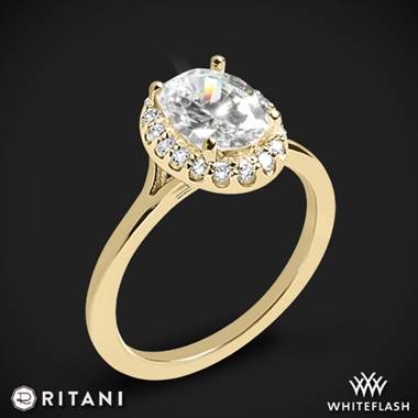 Ritani halo solitaire engagement ring set in 18K yellow gold at Whiteflash