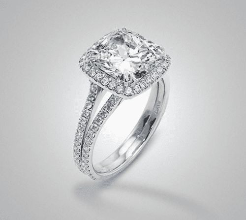 GIA certified 4.50 carat cushion cut diamond engagement ring.