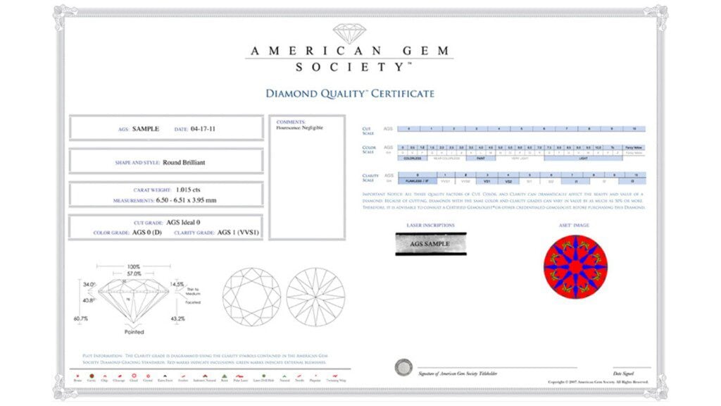 AGS Diamond Quality Certificate