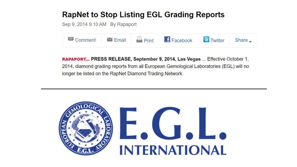 2014 article stating RapNet will delist EGL graded diamonds