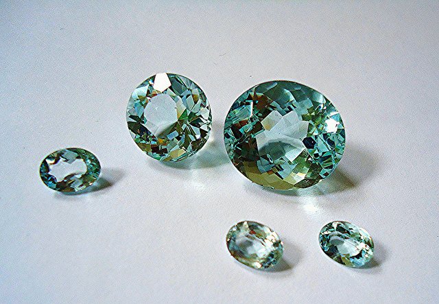 Aquamarine gemstones. 