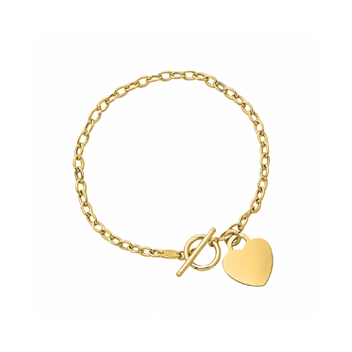 14K Yellow Gold Link Bracelet With Dangling Heart.