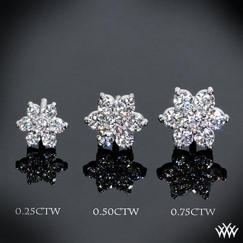 An assortment of cluster earrings at Whiteflash.