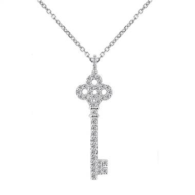 Diamond Key Pendant In 14K White Gold.