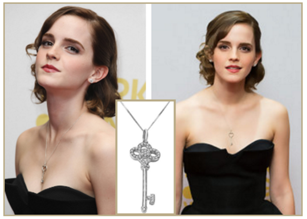 Emma Watson wearing a heart key pendant.