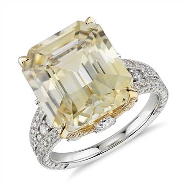 Emerald-Cut Yellow Sapphire and Diamond Ring in 18k White and Yellow Gold at Blue Nile