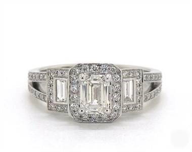 Emerald-Cut-3-Stone Split Shank Engagement Ring at James Allen